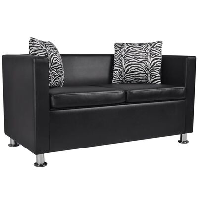 vidaXL Sofa 2-Seater Artificial Leather Black - Obrázok č. 1