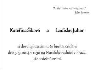 text našeho oficiálního svatebního oznámení.