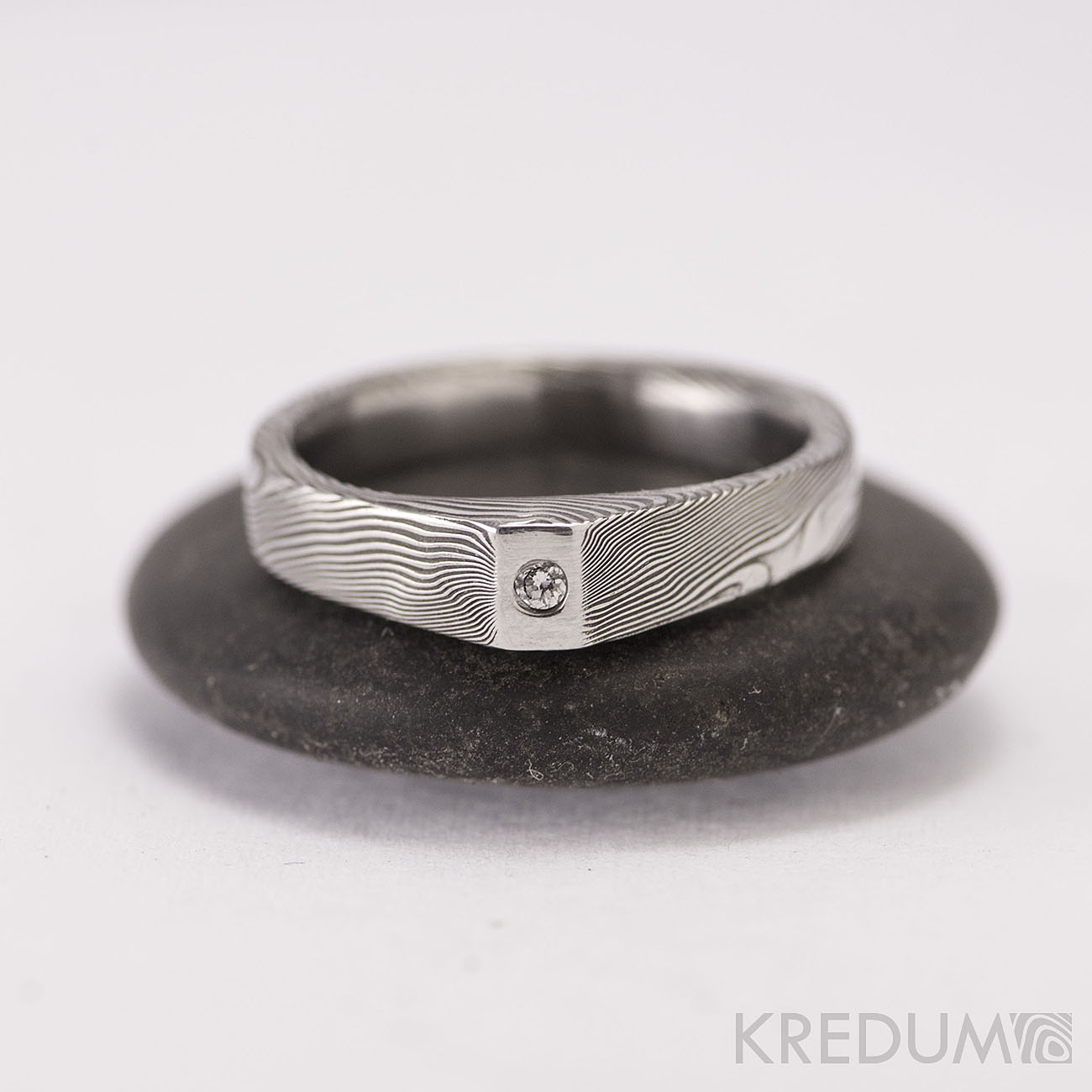 Damasteel nerezový prsten - Glorie + 1,5mm diamant - Obrázek č. 5
