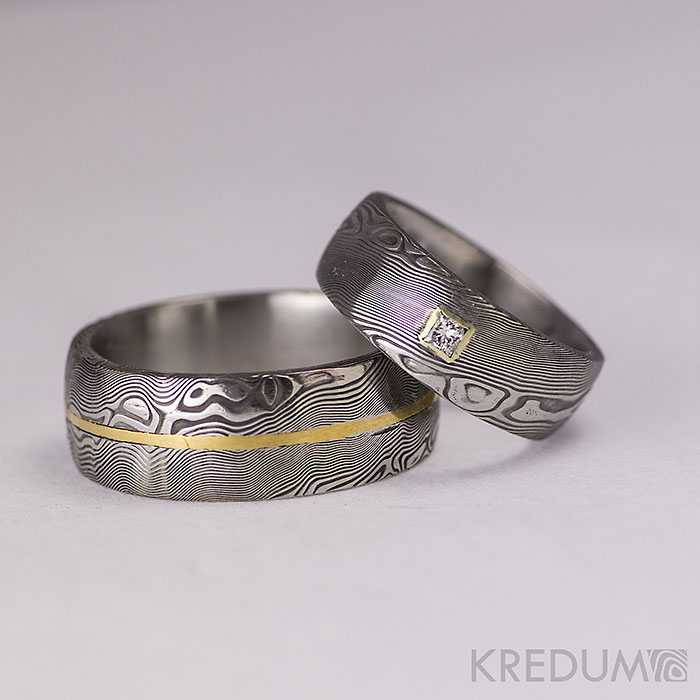 Pár nových prstenů v kombinaci damasteel a zlato, bílé zlato či stříbro - Obrázek č. 20