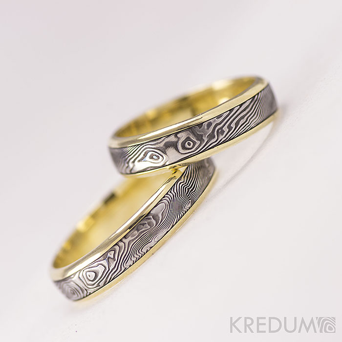 Pár nových prstenů v kombinaci damasteel a zlato, bílé zlato či stříbro - Obrázek č. 23