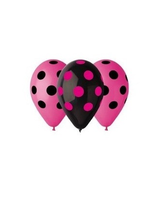 Latexové balóny čierne a ružové s bodkami 30 cm, 5 ks - Obrázok č. 1