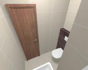 barva veškrého dřeva v koupelně i WC bude jiná, bude to ořech - trochu světlejší, trochu víc do šeda