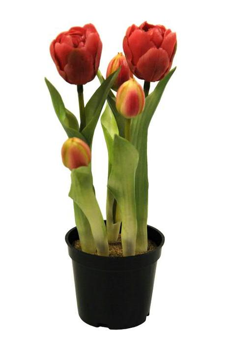 Dekoratívne umelé tulipány tm.ružové v kvetináči   - Obrázok č. 1