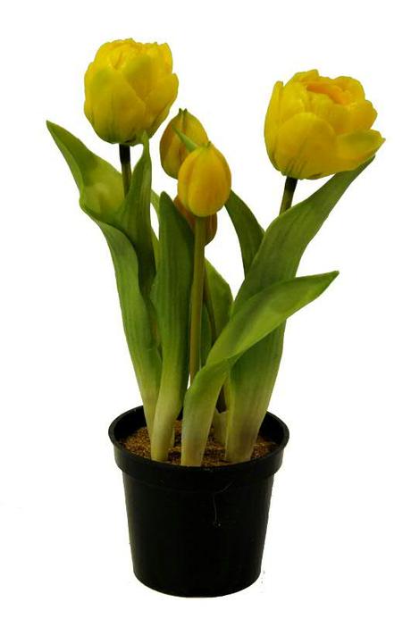 Dekoratívne umelé tulipány  žlté v kvetináči   - Obrázok č. 1