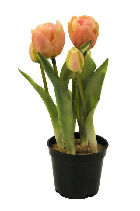 Dekoratívne umelé tulipány  sv. ružové v kvetináči - Obrázok č. 1