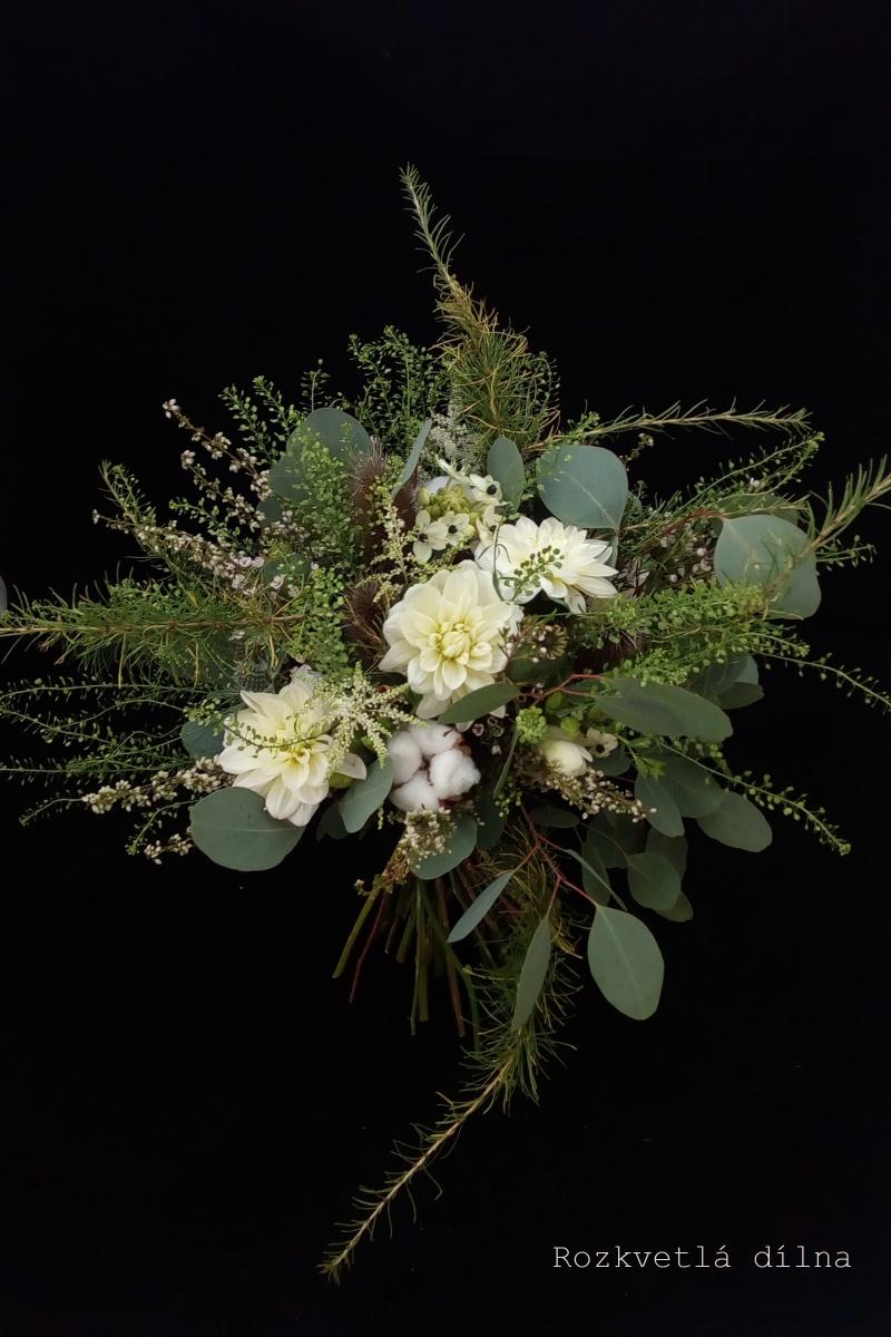 Podzimní - zeleno-hnědo-bílá - kytice nevěsty