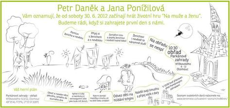 Menší pozvánka pro svatebčany, kteří s námi budou pouze na obřadě. (Jejich cestička na herním plánku končí po obřadě)